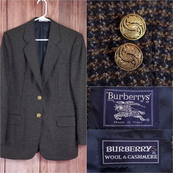 Vtg Burberrys Mens 44R Wool Cashmere Tweed Sport Coat Blazer Jacket Italy Made - Picture 1 of 16